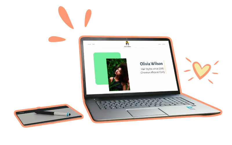 Une image vectorielle de style minimaliste, d'un ordinateur portable, qui affiche un super site web - normal, c'est moi qui l'ait fait ! Par Thaïs Labouré, création de site web sur Calais